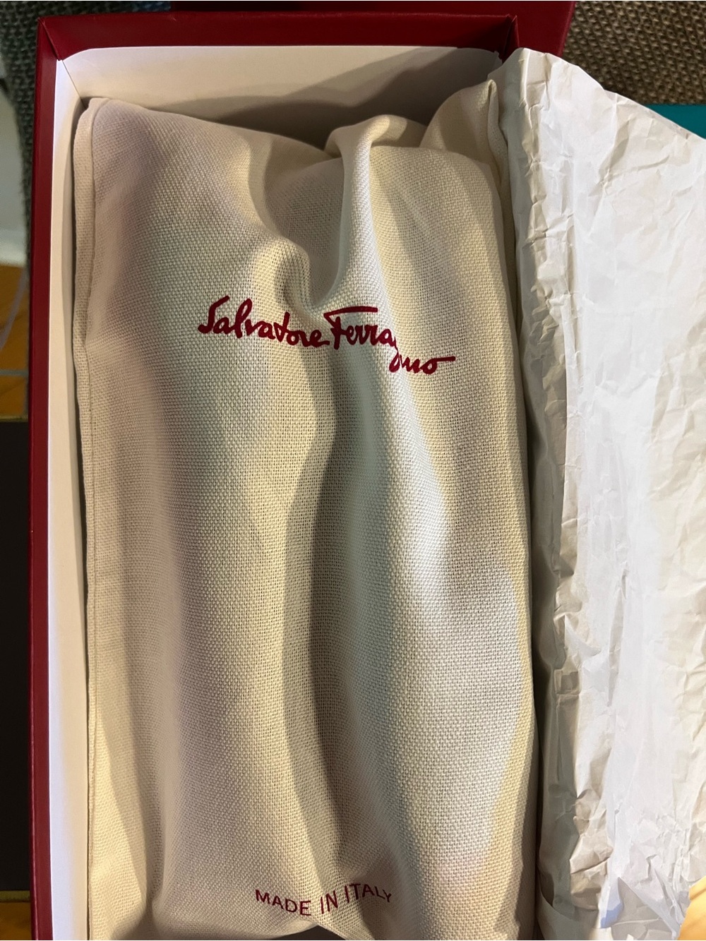 Salvatore Ferragamo Light Blue and Purple Ballet Flats with Red Bow - Picture 11 of 12